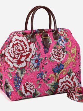 Floral Tapestry Carpet Bag Pink Rose Satchel | Vintage Style Bag | Aunt Gladys